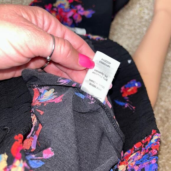 Cold Water wide leg pants floral black elastic waist pull on trousers SZ XL (16) - Picture 7 of 9